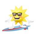 3D sun character surfing Royalty Free Stock Photo