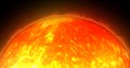 3d sun isolate on black .4k closeup sun view from space. waving lava upon the sun surface. 3d rendered sun over 4k resolution. Royalty Free Stock Photo