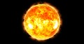 3d sun isolate on black .4k closeup sun view from space. waving lava upon the sun surface. 3d rendered sun over 4k resolution. Royalty Free Stock Photo