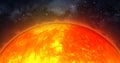 3d sun isolate on black .4k closeup sun view from space. waving lava upon the sun surface. 3d rendered sun over 4k resolution. Royalty Free Stock Photo