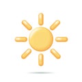 3D sun weather icon. Mobile element sunny travel summer logo. Sunscreen cream symbol spf button yellow rays glowing Royalty Free Stock Photo