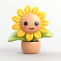 3d Sunflower Happy Planter: Charming Anime Style With Soft Focus