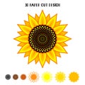 3D Sunflower mandala. Vector paper or laser cut template. Flower silhouette