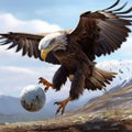 3d Super Realistic Eagle Chasing Ball In Mountainous Area