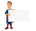 3d superhero pointing empty board