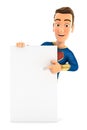 3d superhero pointing to vertical board