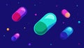 3D Supplement Capsules A set of 3Drendered capsules floating in space glowing with neon colors representing various Royalty Free Stock Photo