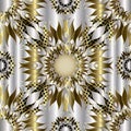 3d surface ornamental floral vector seamless pattern. Luxury ornate mandala background. Vintage decorative gold silver flowery or Royalty Free Stock Photo