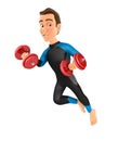 3d surfer flying with two dumbbells