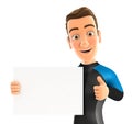3d surfer holding placard with thumb up Royalty Free Stock Photo