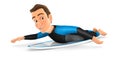 3d surfer lying down on surfboard
