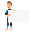 3d surfer pointing empty board Royalty Free Stock Photo
