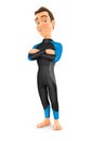 3d surfer standing with arms crossed