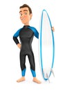 3d surfer standing with surfboard