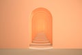 3d surreal render. Abstract arch tunnel peach fuzz color vertical background.