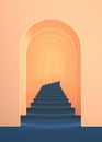 3d surreal render. Abstract arch tunnel peach pastel contrast color background.
