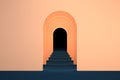 3d surreal render. Abstract arch tunnel peach fuzz color vertical background.