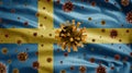 3D, Sweden flag waving with Coronavirus outbreak. Swedish Covid 19 Royalty Free Stock Photo