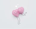 3D of sweet couple of cute hearts in love. Happy Valentine`s Day. Scenes with two funny cute. Wedding, happiness concept