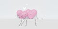 3D of sweet couple of cute hearts in love. Happy Valentine`s Day. Scenes with two funny cute. Wedding, happiness concept