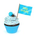 3d sweet cupcake with happy birthday flag