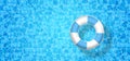 3D Swim ring on the blue water background. Realistic swiming circle. Top view summer time symbol on ocean, sea, pool background. Royalty Free Stock Photo