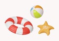 3d swimming ring ball and starfish. summer vacation and holidays concept. icon isolated on white background. 3d Royalty Free Stock Photo
