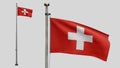 3D, Switzerland flag waving on wind. Close up of Swiss banner blowing soft silk