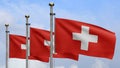 3D, Switzerland flag waving on wind. Swiss banner blowing soft silk