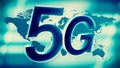 3d symbol of 5G technology sign and world map Royalty Free Stock Photo