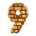 The 3d symbol made of gold bricks. number 9