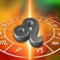 3D Symbols of zodiac sign Leo and horoscope wheel on the orange background Royalty Free Stock Photo