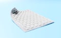 3d synthetic fiber hair, water droplets on absorbent pad isolated on blue background. support cooling, baby diaper adult concept,