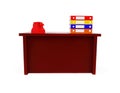 3d table with stacked files and a telephone on it concept