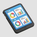 3D tablet displaying colorful data charts and graphs with pie charts and bar graphs for business analytics and reporting Royalty Free Stock Photo