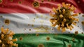 3D, Tajikistani flag waving with Coronavirus outbreak. Tajikistan Covid 19