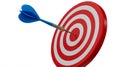 3D target, red-white rings, blue dart precisely hits bullseye Royalty Free Stock Photo