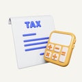 3D tax payment calculation , tax and calculator icon isolated on white background. 3d rendering illustration. Clipping