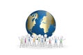 3D teamwork people around global world vector logo Royalty Free Stock Photo