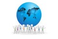 3D teamwork people around global world vector logo Royalty Free Stock Photo