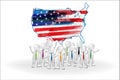 3D teamwork people around USA map vector logo Royalty Free Stock Photo