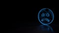 3d glowing wireframe symbol of symbol of frown isolated on black background