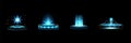 3D technology hologram. Game teleportation flow. Space portal with speed techno blue neon light glow. Teleport platform