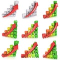 3d teeth bar graph with red arrow