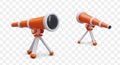 3D telescope in cartoon style. Front and back view. Optical device for surveillance, espionage