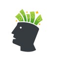 Vector brain/head icon with dollar sign. Royalty Free Stock Photo