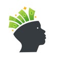 Vector brain/head icon with dollar sign. Royalty Free Stock Photo