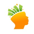 Vector brain/head icon with dollar sign. Royalty Free Stock Photo
