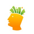 Vector brain/head icon with dollar sign. Royalty Free Stock Photo