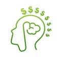 Vector brain/head icon with dollar sign. Royalty Free Stock Photo